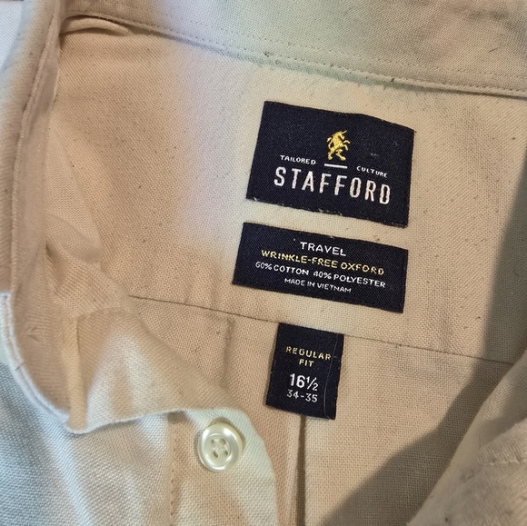 Stafford Classic Travelers Wrinkle-free Ivory Shirt 16 1/2 34/35 - Picture 1 of 2